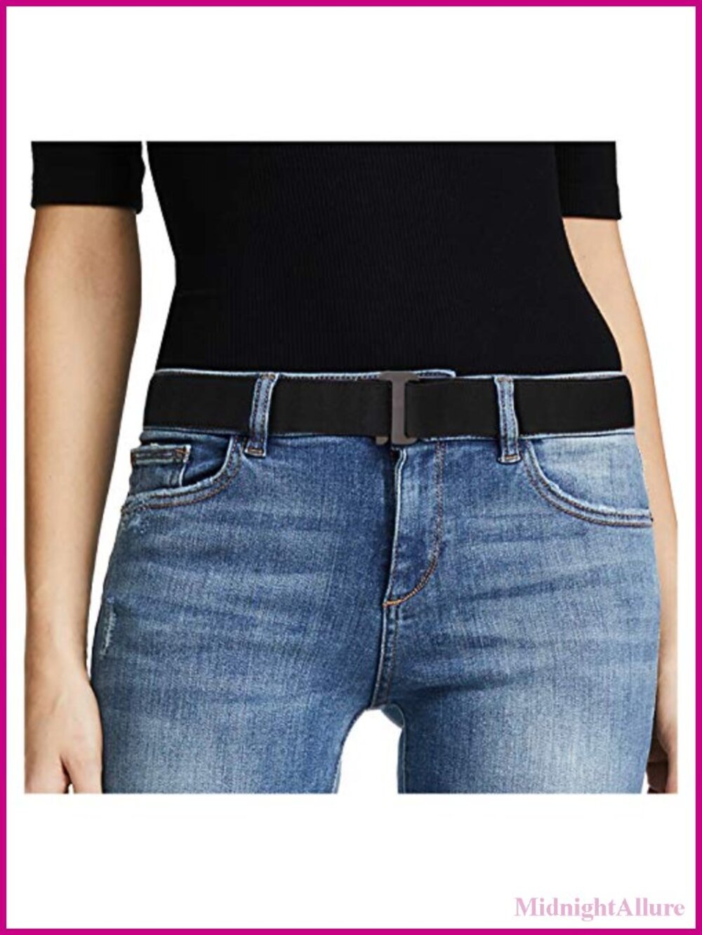 No Show Stretch Belt Elastic Web Strap Flat Buckle for Jeans Pants Dresses